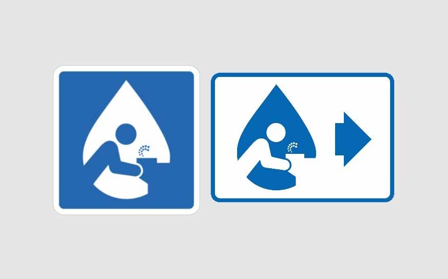 Display water pictogram signage and arrows